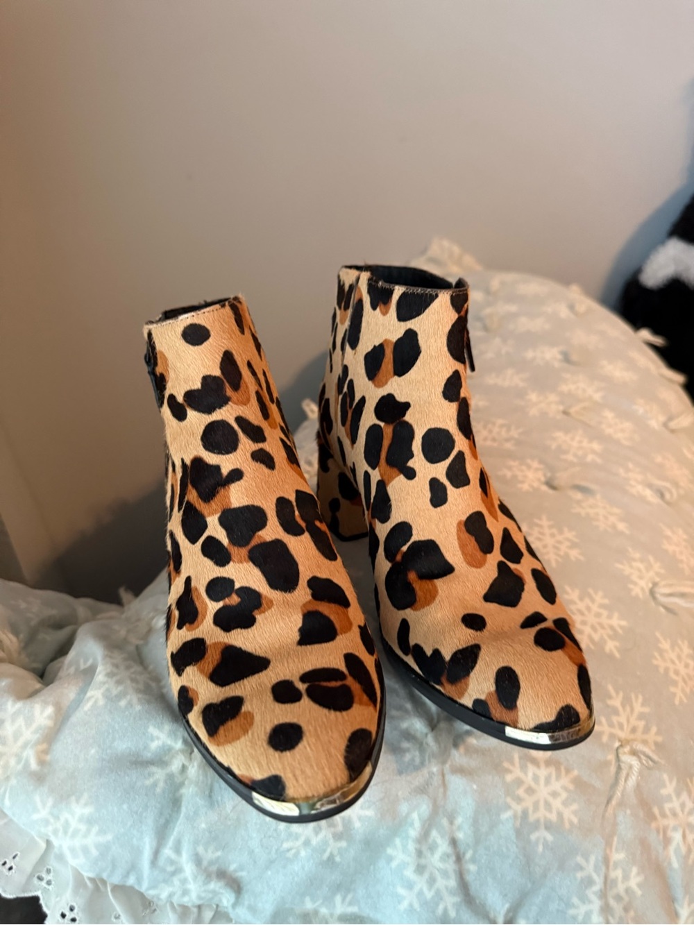 Cole Haan Leopard Print Chelsea Ankle Boots in Tan and Black